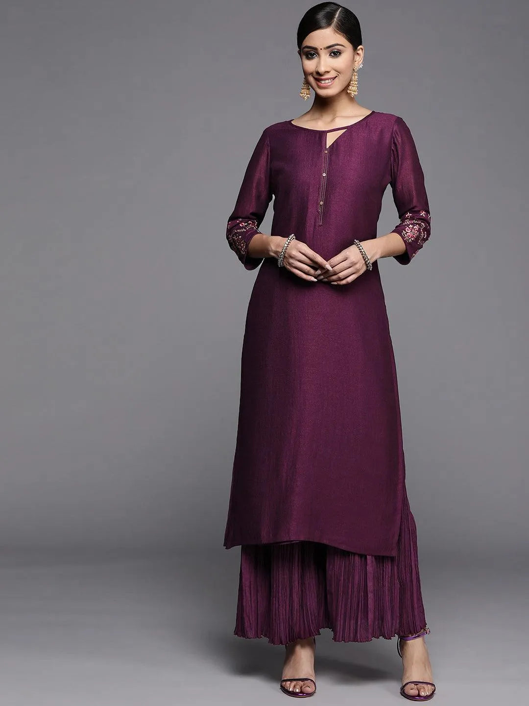 Purple Solid Silk Kurta - Jashvi