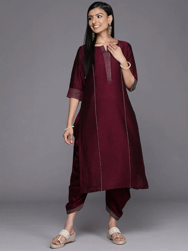 Purple Solid Silk Straight Kurta - Jashvi