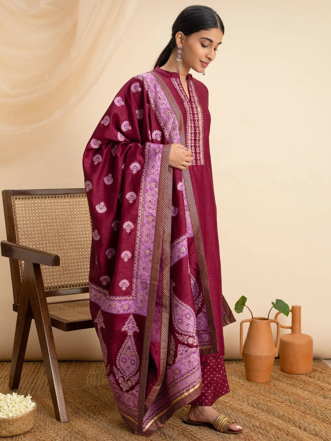 Purple Solid Silk Suit Set - Jashvi