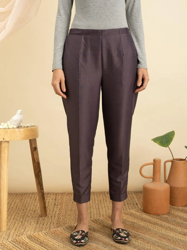 Purple Solid Silk Trousers - Jashvi