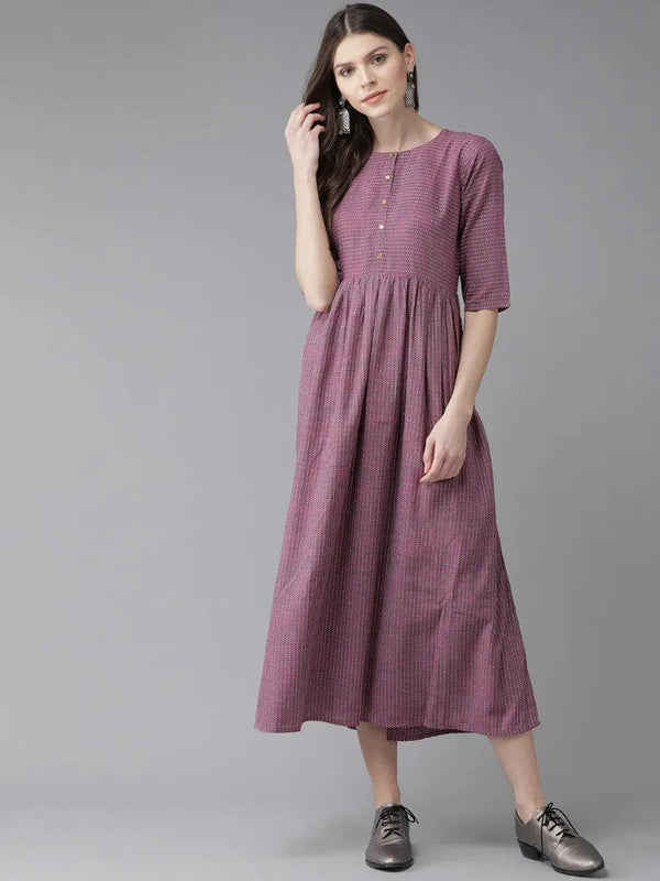 Purple Striped Cotton Dress - Jashvi