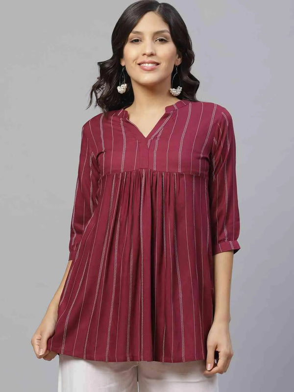 Purple Striped Rayon Kurti - Jashvi