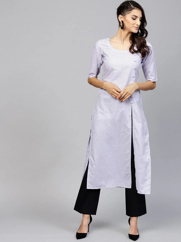 Purple Woven Design Cotton Kurta - Jashvi