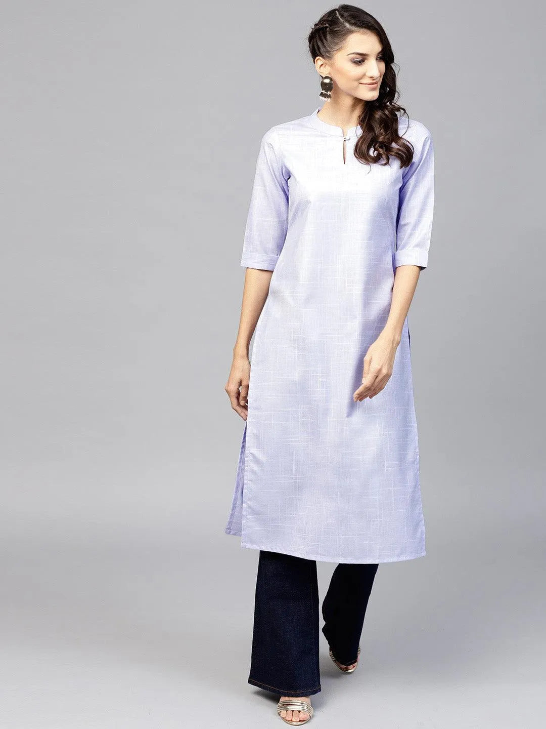 Purple Woven Design Cotton Kurta - Jashvi