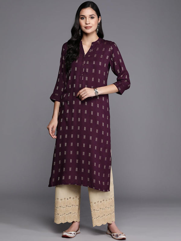 Purple Woven Design Rayon Straight Kurta - Jashvi