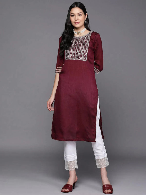 Purple Yoke Design Silk Straight Kurta - Jashvi