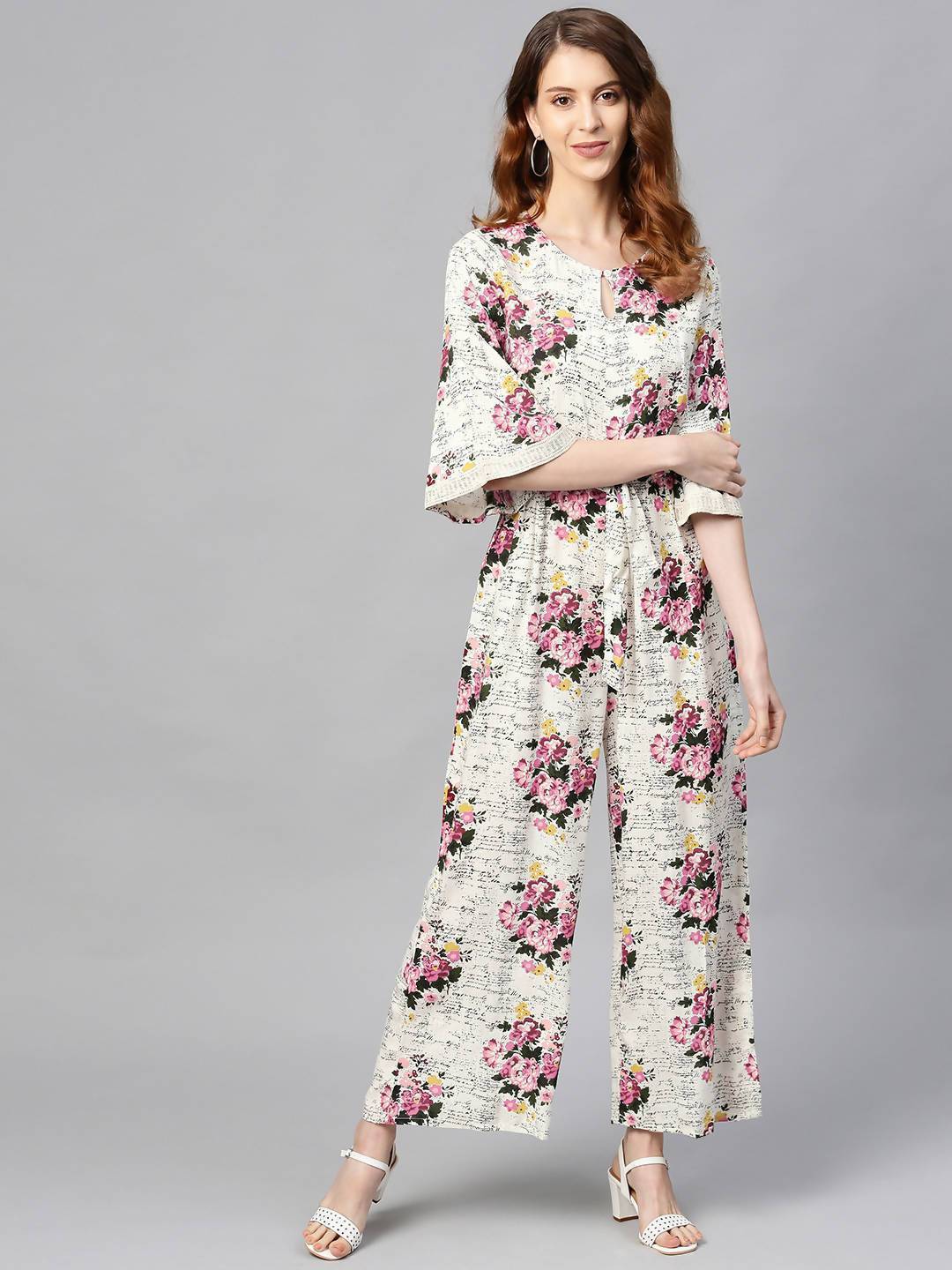 Women's Offwhite Rayon Slub Printed Ethnic Jumpsuit - Juniper