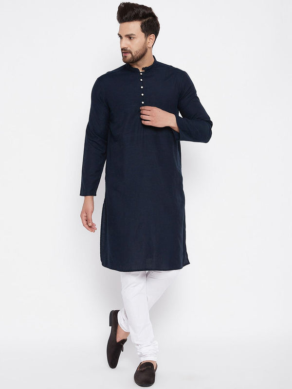 Men's Solid Blue Linen Kurta - Even Apparels