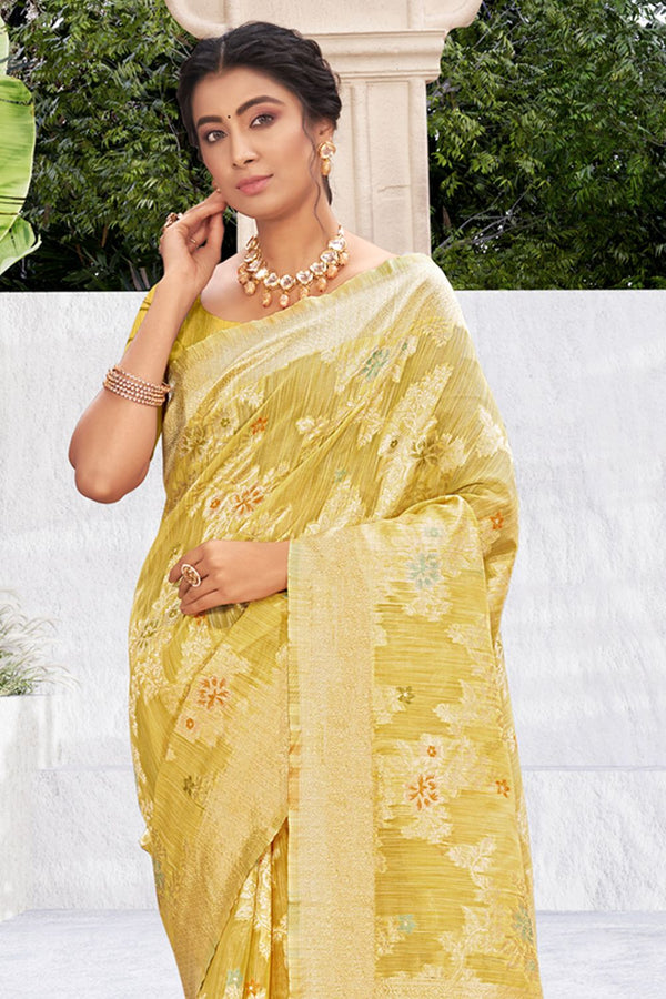 Women's Yellow Cotton Silk Woven Zari Work Traditional Saree - Sangam Prints