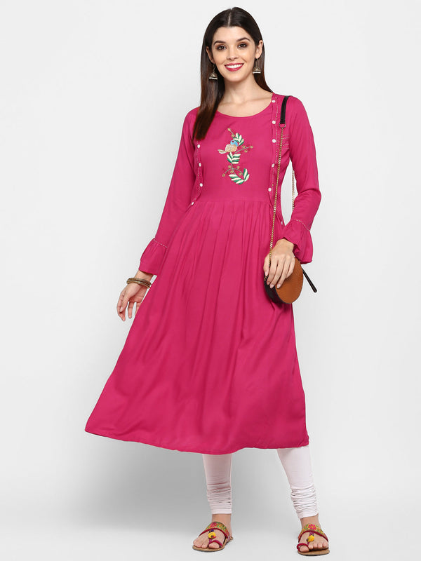 Women's Pink Rayon Anarkali Kurta By Vbuyz (1 Pc Set)