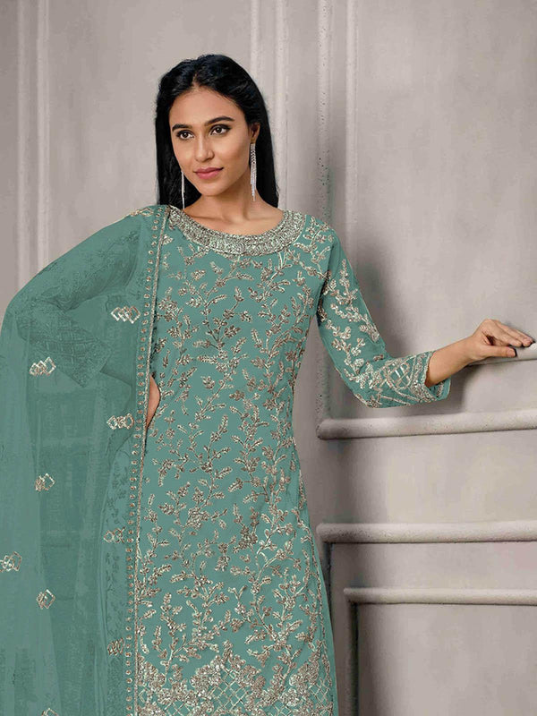 Women's Rama Butterfly Net Embroidered Kurta Set - Odette