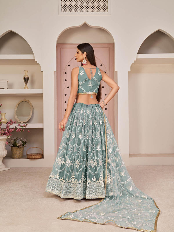 Women's Rama Net Embroidered Lehenga Choli - Odette