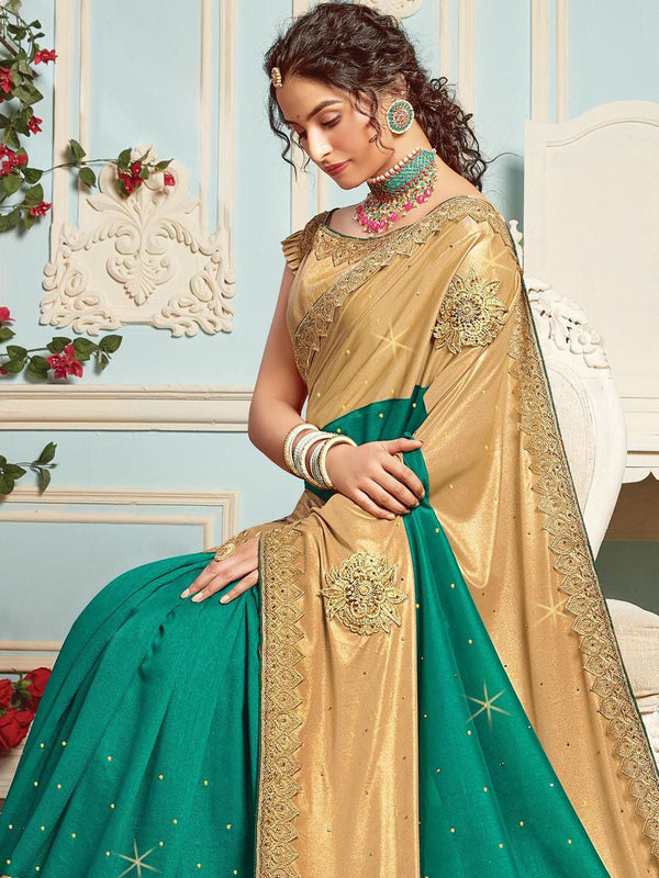 Women's Rama Unique Cut Patch Work  Saree - Odette