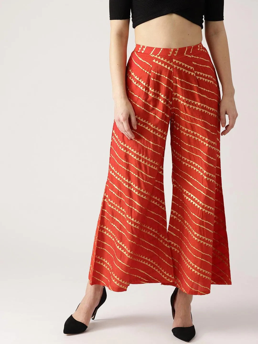 Red Abstract Polyester Palazzos - Jashvi