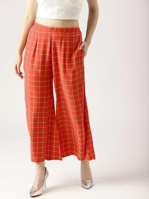 Red Checkered Rayon Palazzos - Jashvi