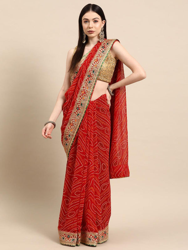 Red Embroidered Georgette Saree - Jashvi