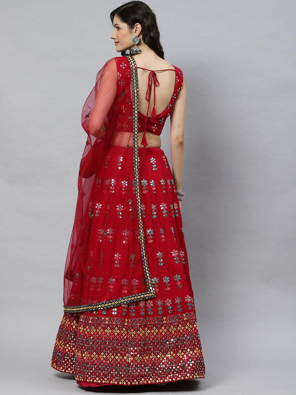 Women's Red Georgette Sequind Lehenga Choli Set - Odette