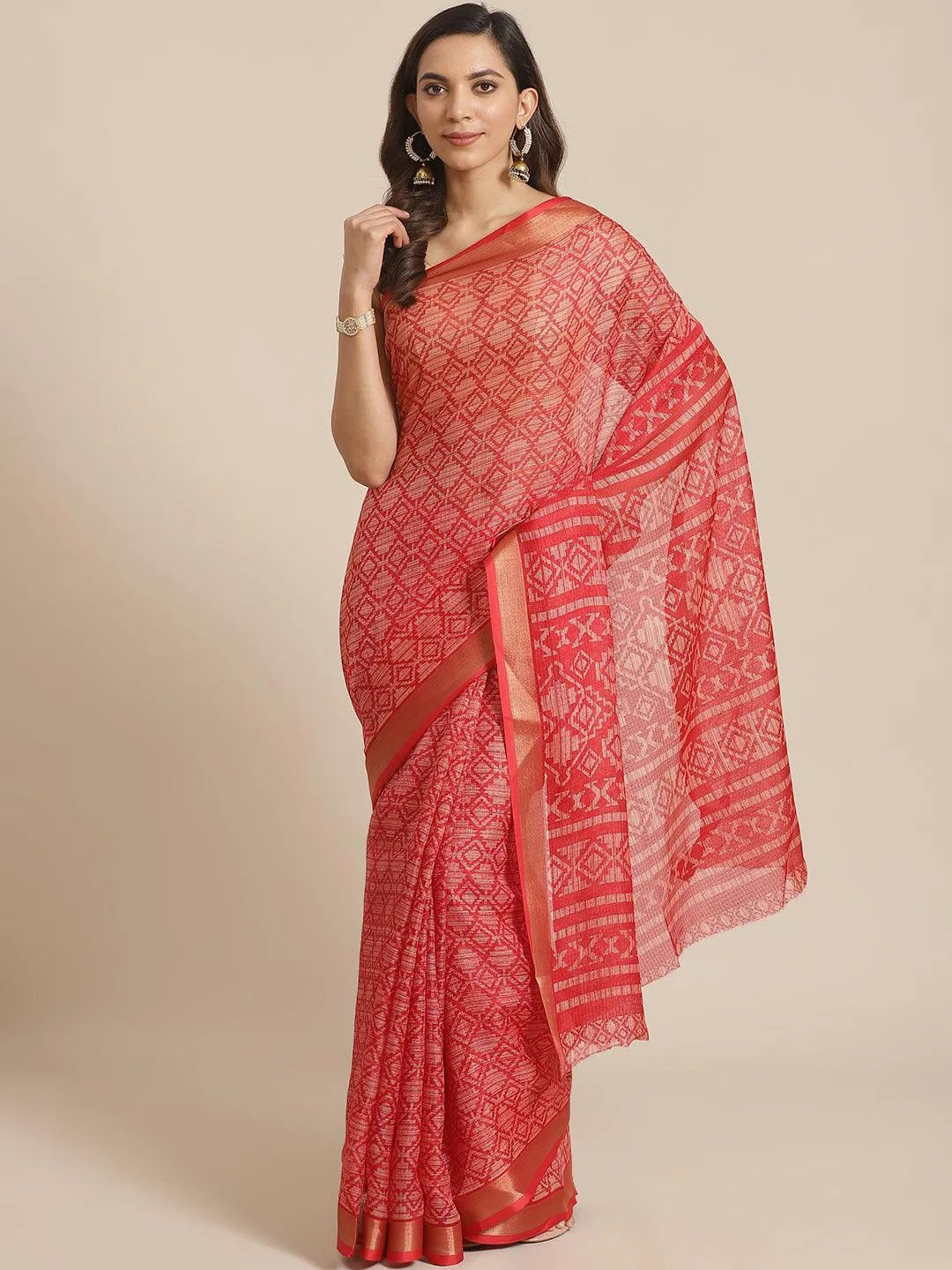 Red Printed Chiffon Saree - Jashvi