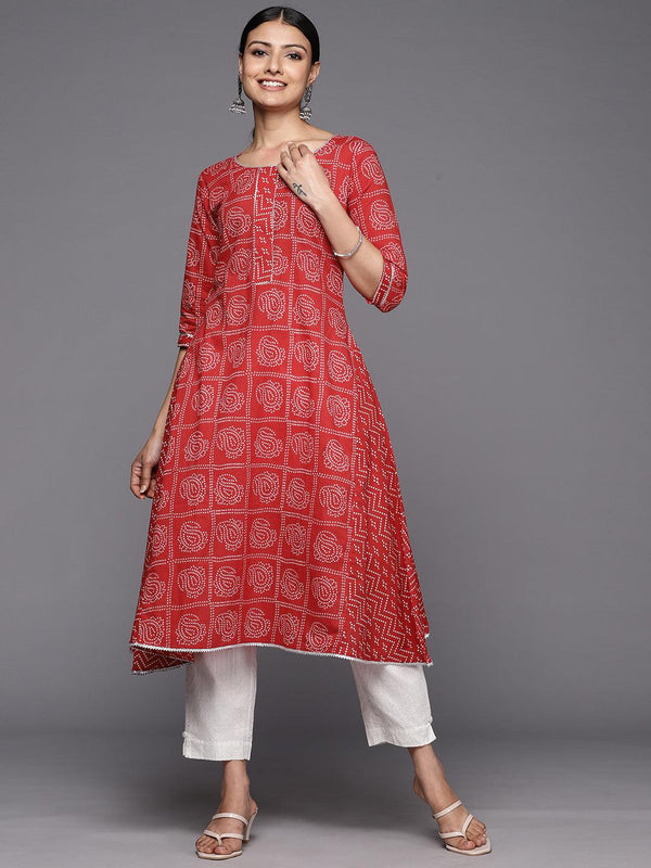 Red Printed Cotton A-Line Kurta - Jashvi