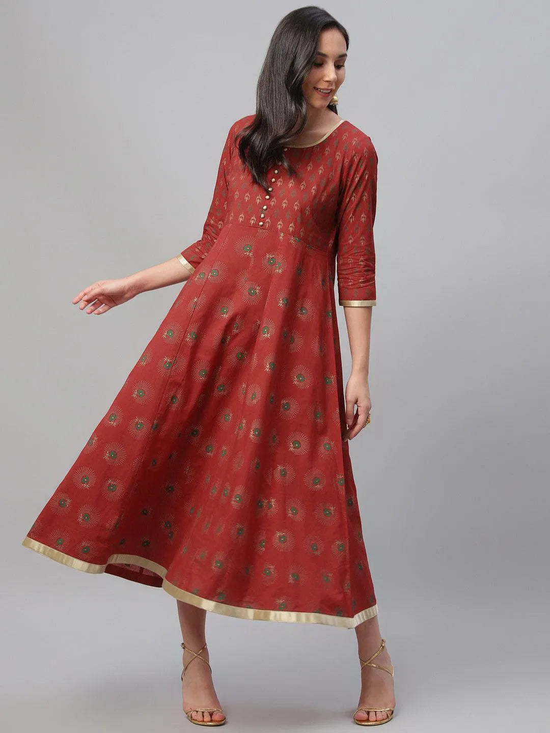 Red Printed Cotton Dress - Jashvi