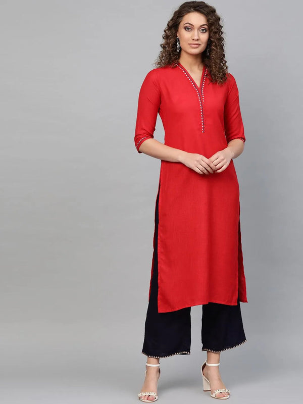 Red Printed Cotton Kurta - Jashvi