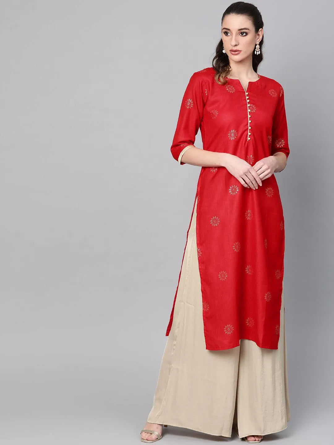 Red Printed Cotton Kurta - Jashvi