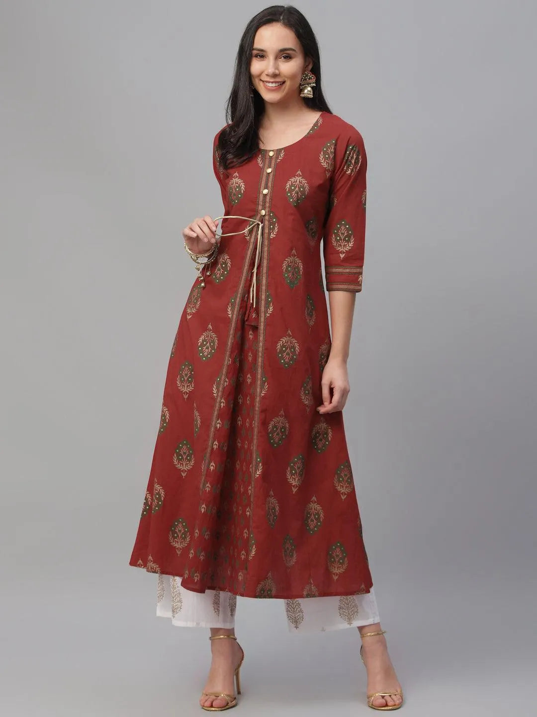 Red Printed Cotton Kurta - Jashvi