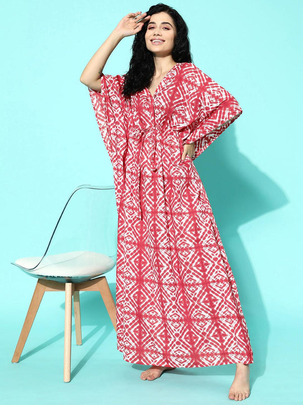 Red Printed Cotton Nightdress - Jashvi