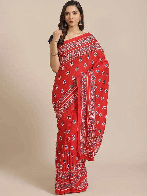 Red Printed Cotton Saree - Jashvi