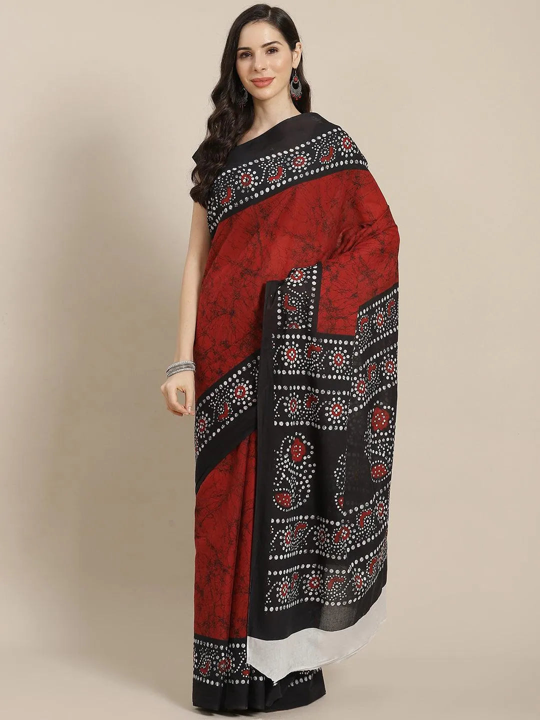 Red Printed Cotton Saree - Jashvi