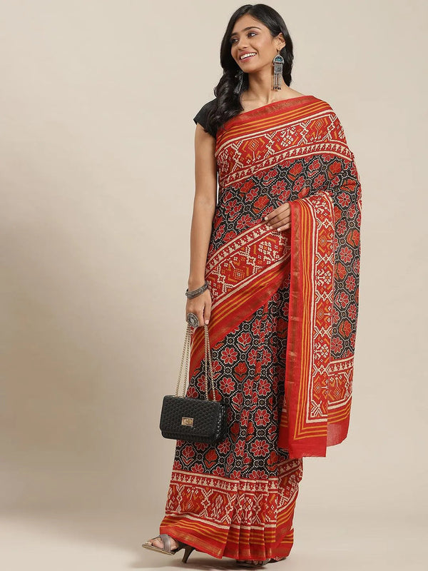 Red Printed Cotton Saree - Jashvi