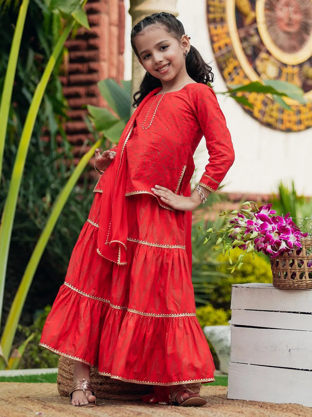 Red Printed Cotton Suit Set - Jashvi