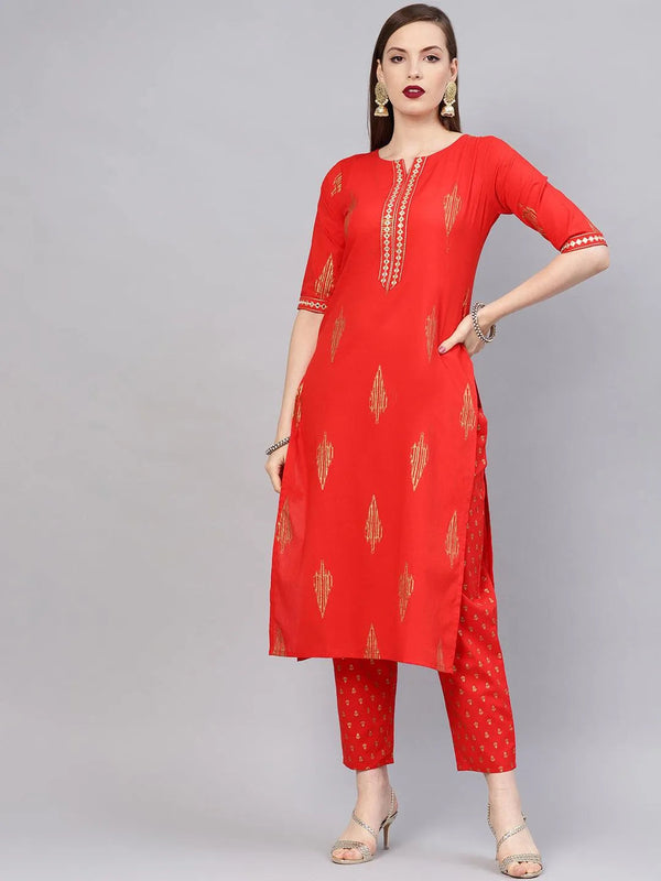 Red Printed Cotton Kurta Set - Jashvi