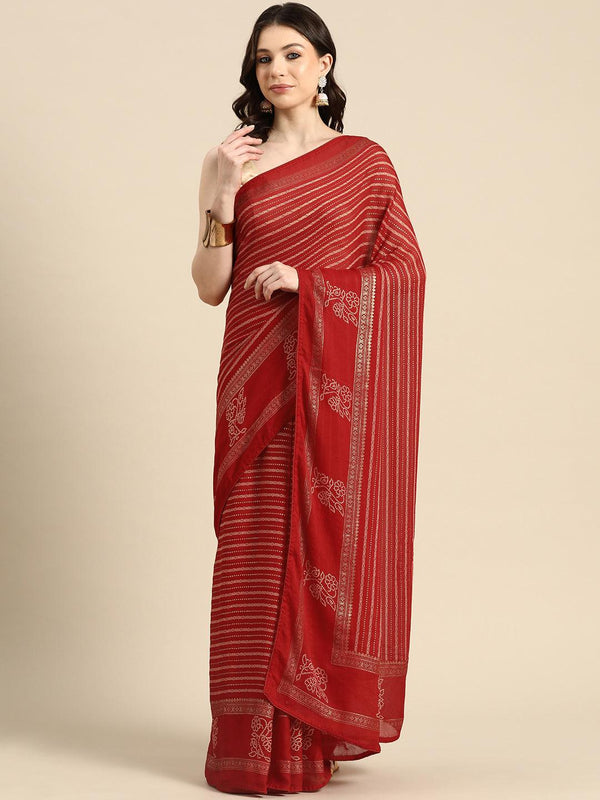 Red Printed Georgette Saree - Jashvi