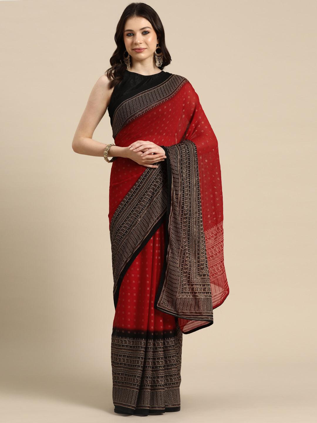 Red Printed Georgette Saree - Jashvi