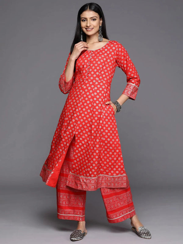 Red Printed Rayon A-Line Kurta - Jashvi