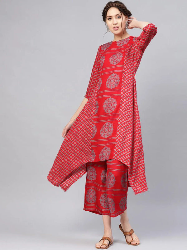 Red Printed Rayon Kurta Set - Jashvi