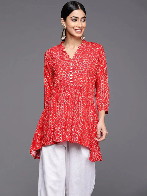 Red Printed Rayon A-Line Kurti - Jashvi