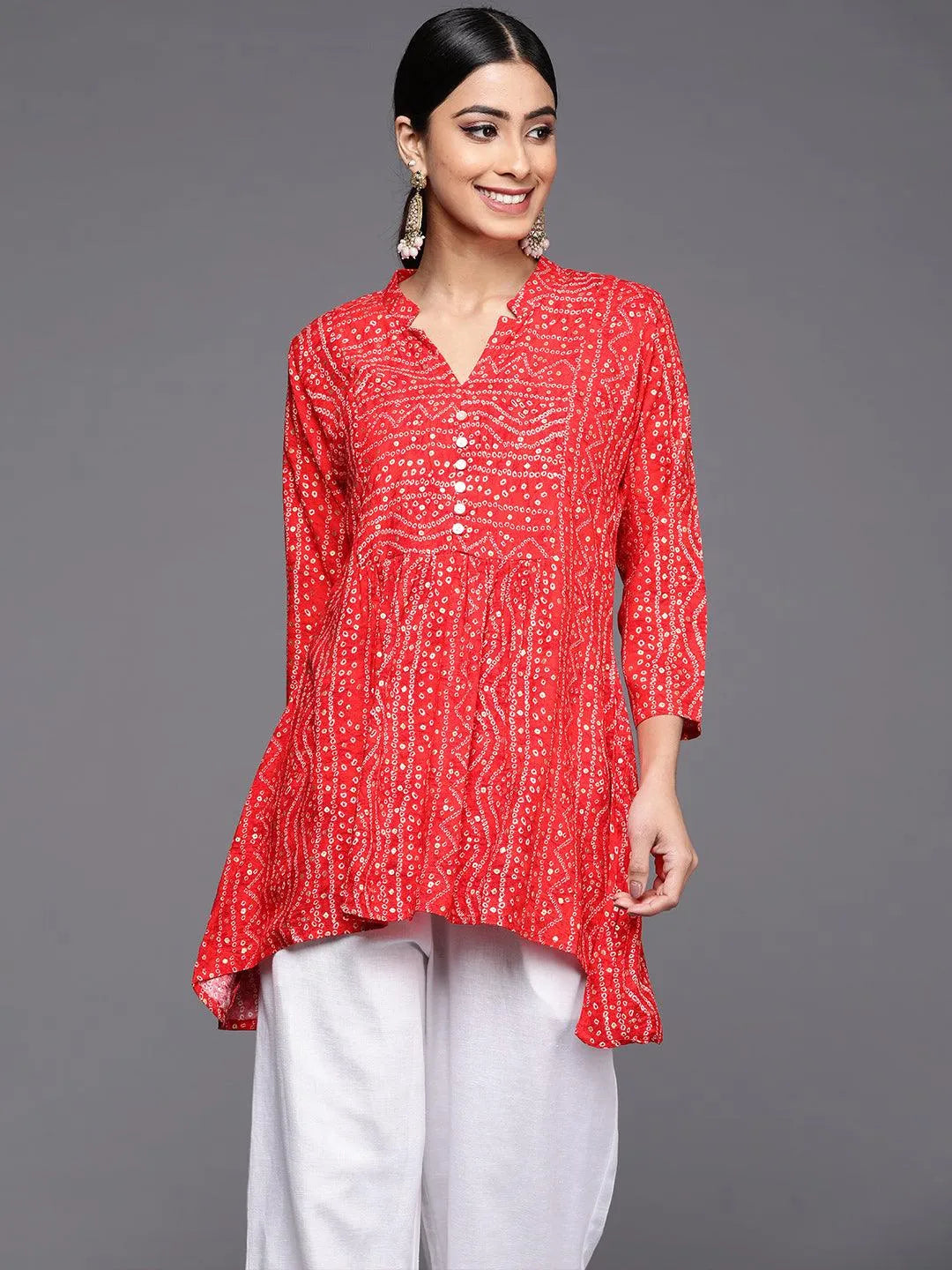 Red Printed Rayon A-Line Kurti - Jashvi