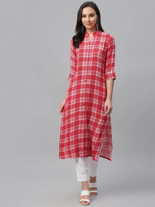 Red Printed Rayon Kurta - Jashvi