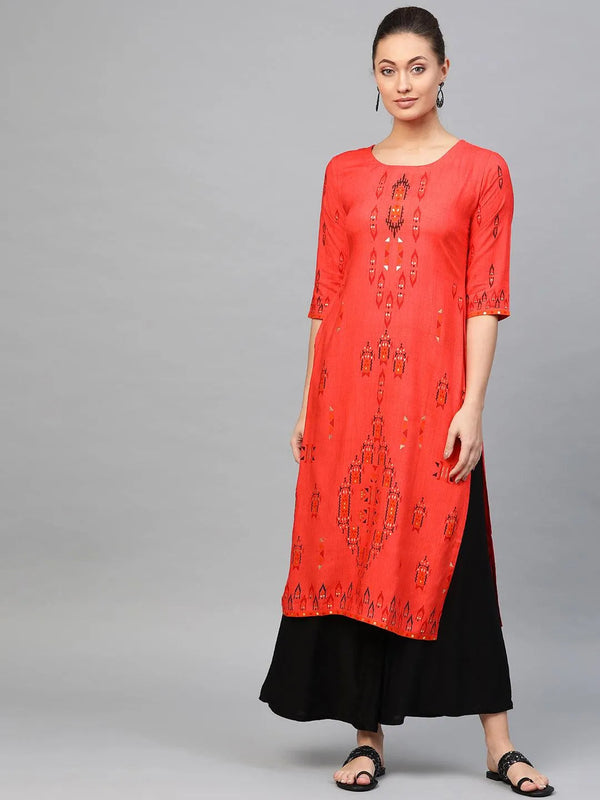 Red Printed Rayon Kurta - Jashvi