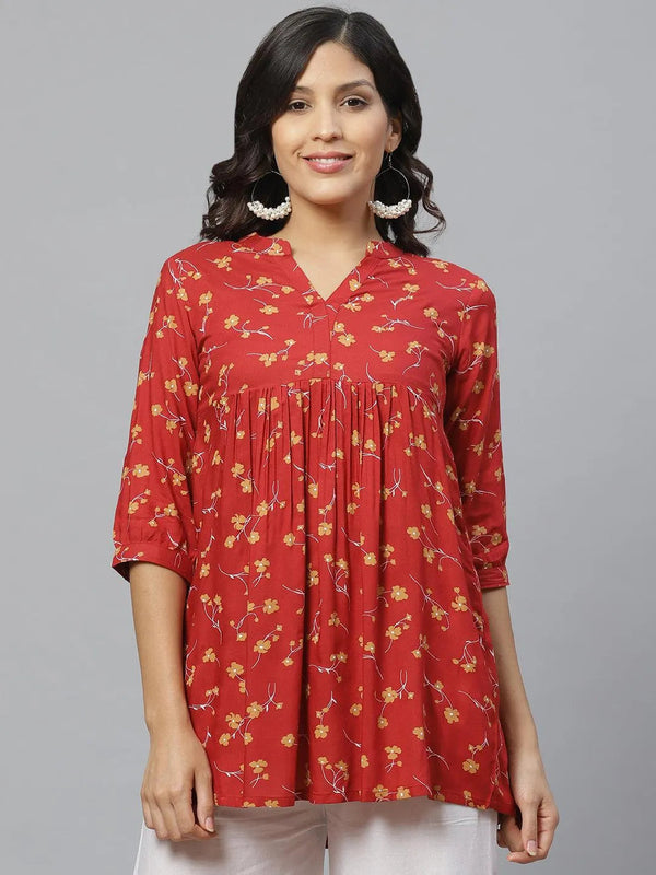 Red Printed Rayon Kurti - Jashvi