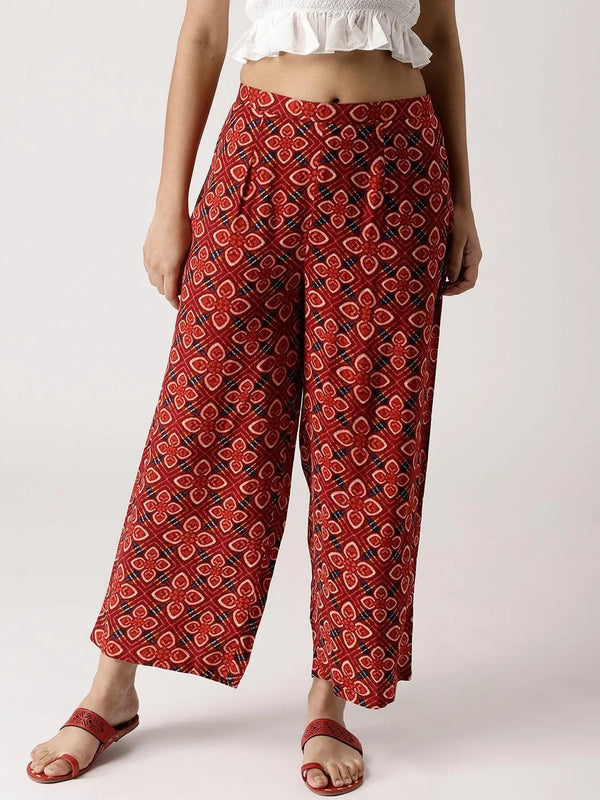 Red Printed Rayon Palazzos - Jashvi