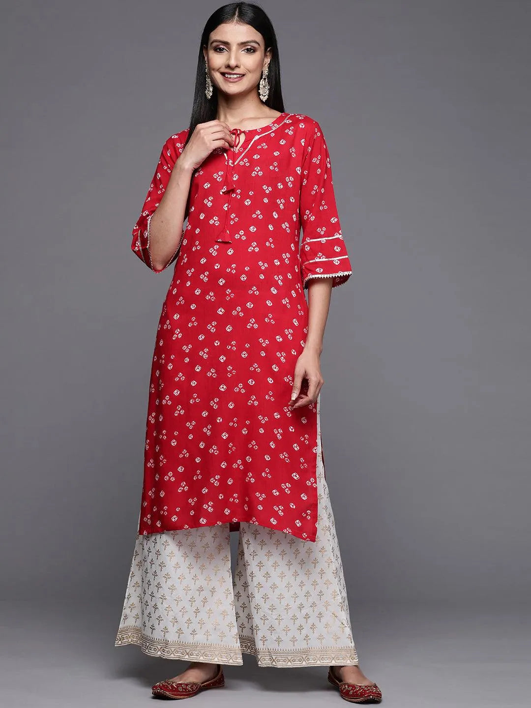 Red Printed Rayon Straight Kurta - Jashvi