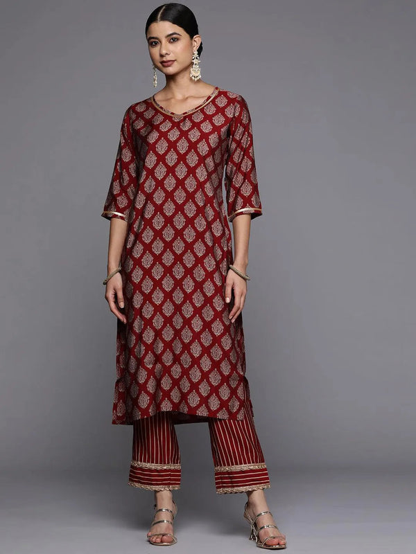 Red Printed Silk Straight Kurta - Jashvi