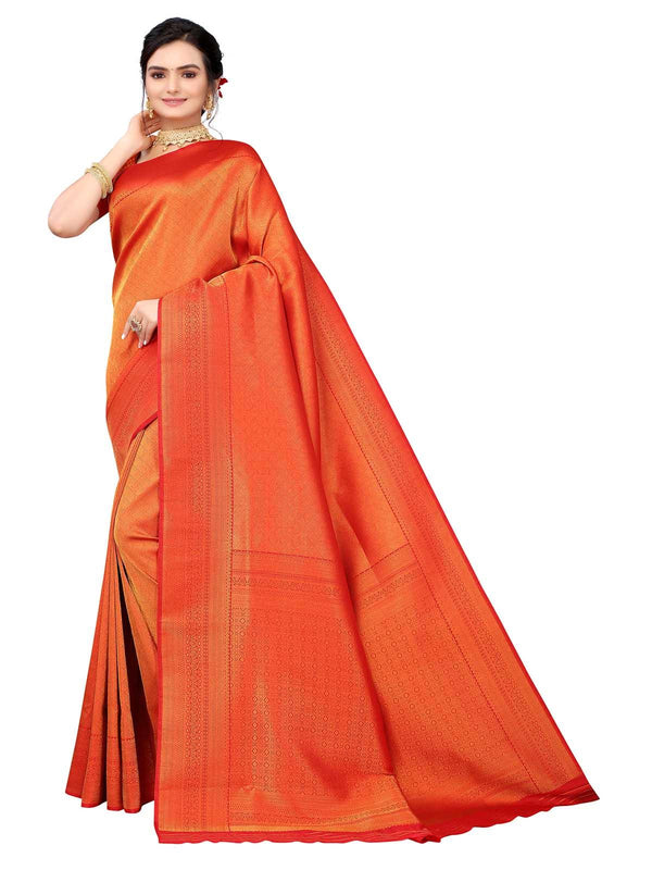 Women's Red Silk Blend Woven Saree With Blouse - Odette