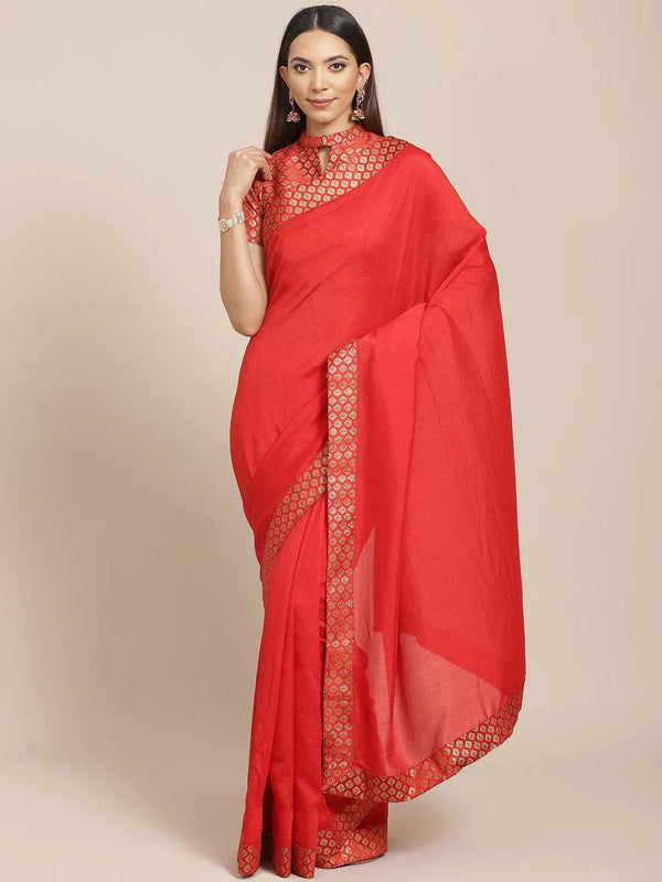 Red Solid Chiffon Saree - Jashvi