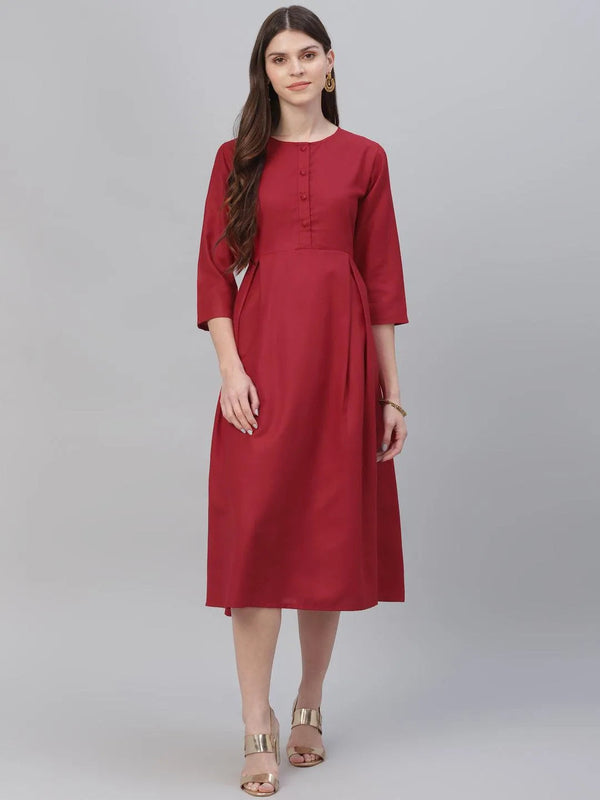 Red Solid Cotton Dress - Jashvi