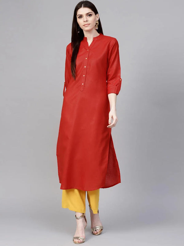 Red Solid Cotton Kurta - Jashvi