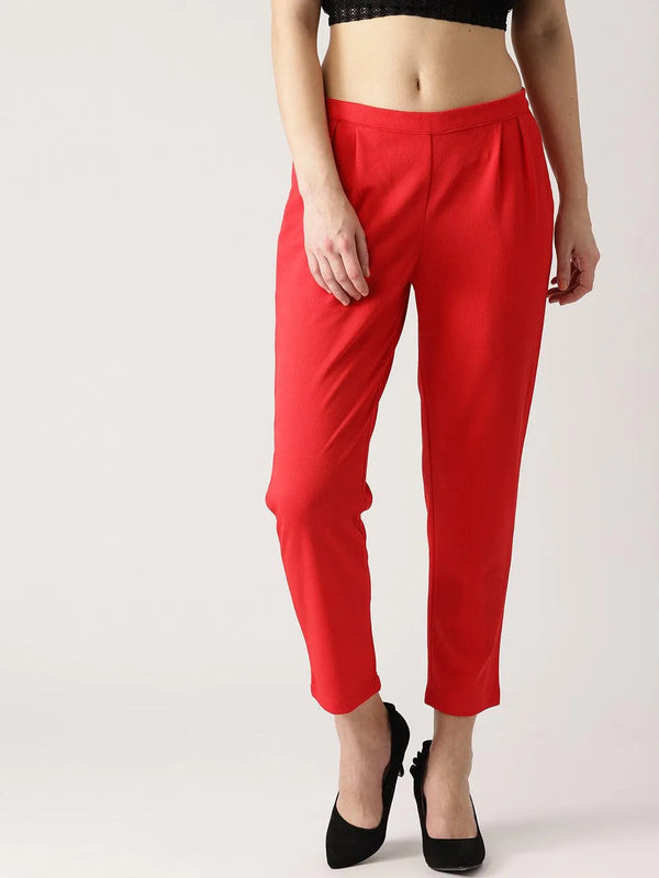 Red Solid Polyester Trousers - Jashvi